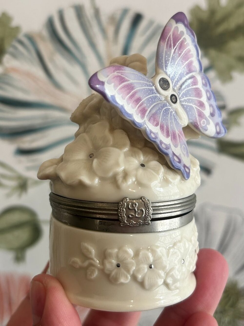 Vintage Lenox Precious Pansies Butterfly Trinket Box First Issue